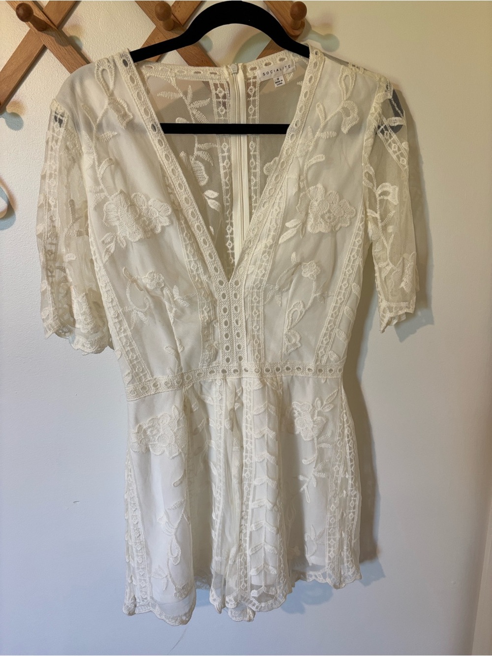 Socialite Cream Lace V-Neck Mini Romper